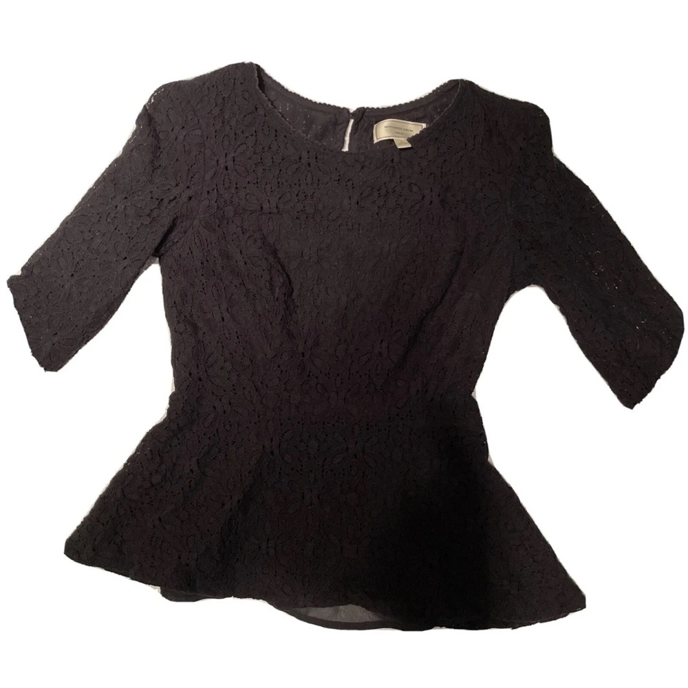 Moulinette Soeurs Anthropologie Size 4 Black Floral Lace Peplum Top Blouse